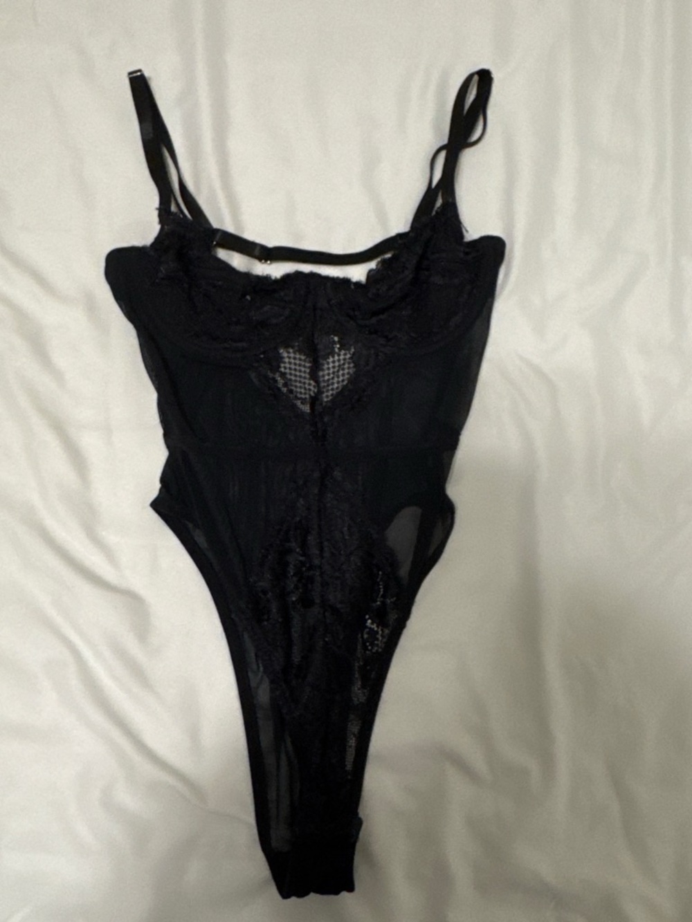 Forever 21 Black Lace Sheer Teddy Bodysuit